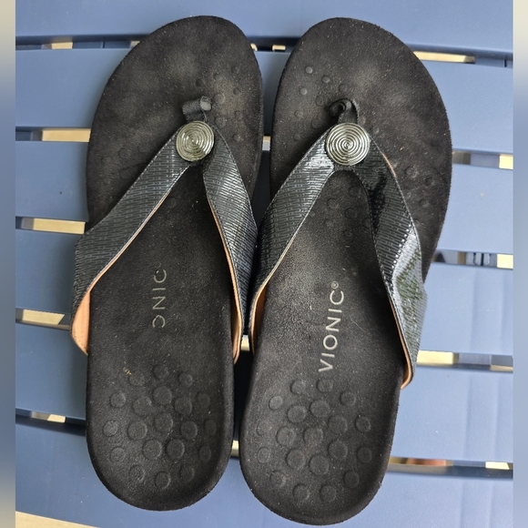 Vionic Black Sandals Women Size 11 Silver Detail Summer Comfort - Picture 7 of 12